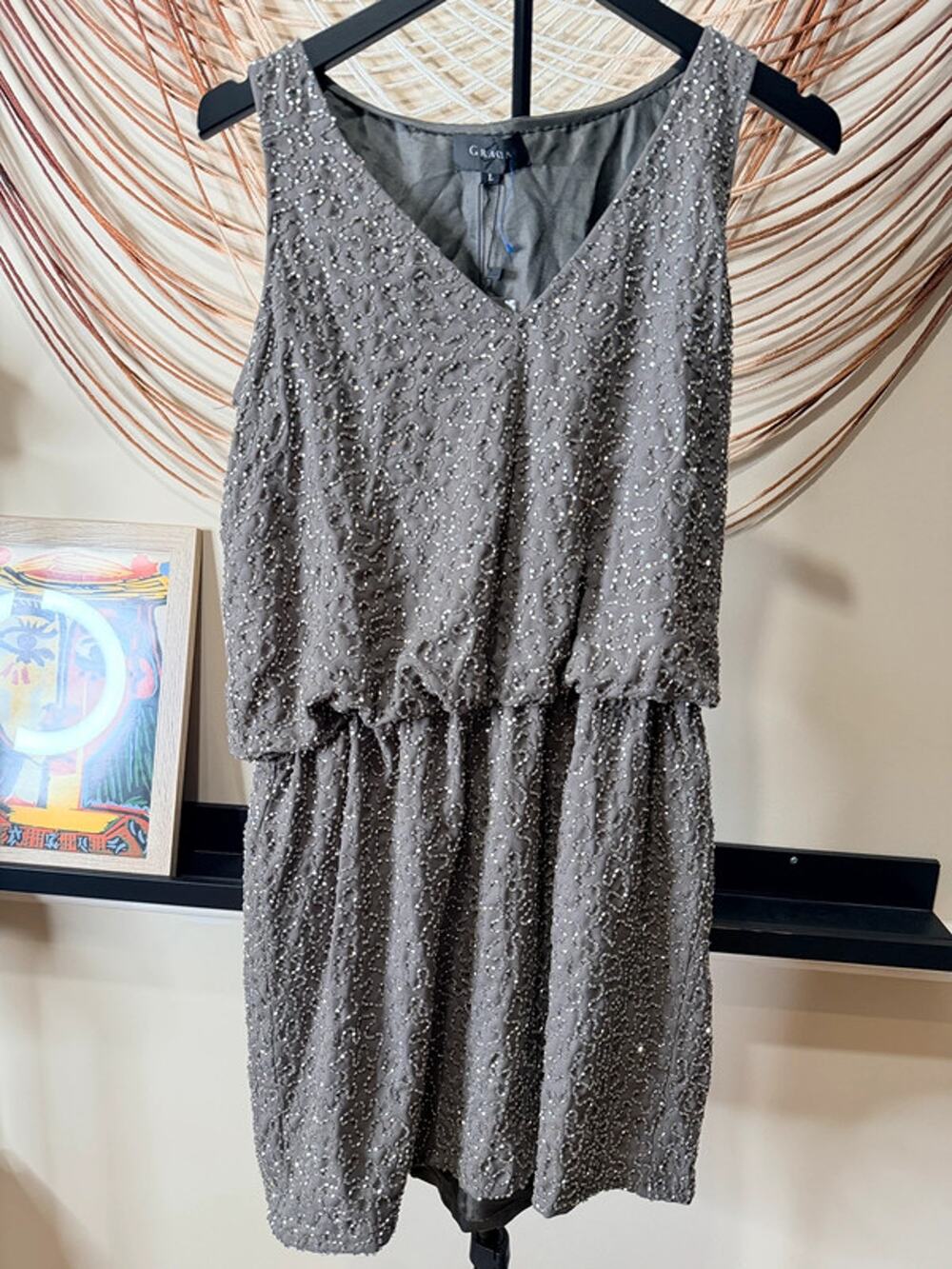 Garcia grey NWT sequin dress V-neck l 2323